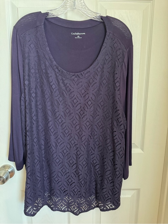 croft & barrow Tops - Croft & Barrow Mixed Media Lace
Blouse Plum Purple Plus Size 2X
3/4 Sleeve -NWOT